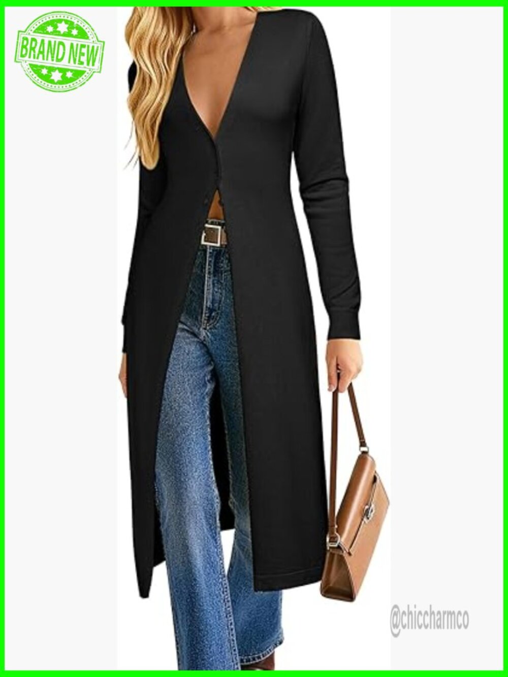 Long V-Neck Button Up Cardigan Sweater Maxi Duster Coat